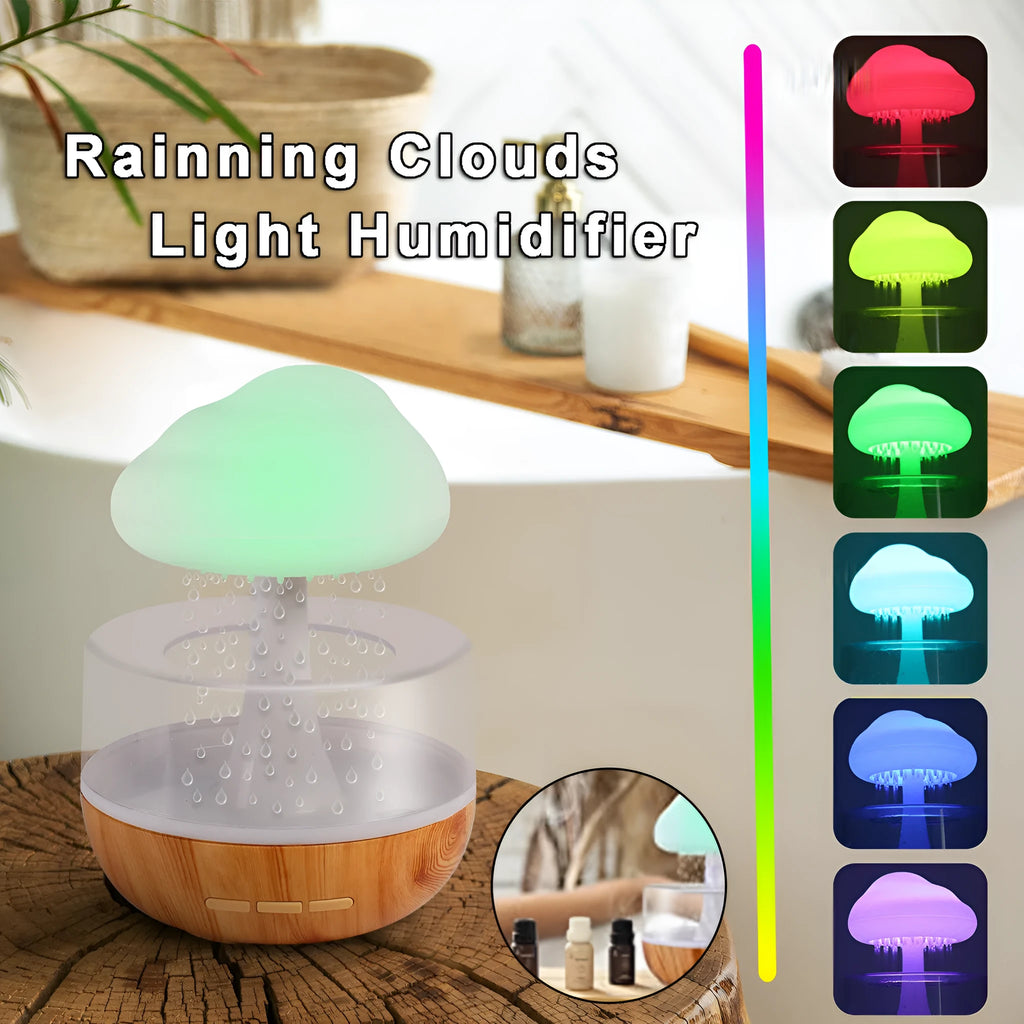 White cloud-shaped humidifier with colour changing lights and aromatherapy diffuser
