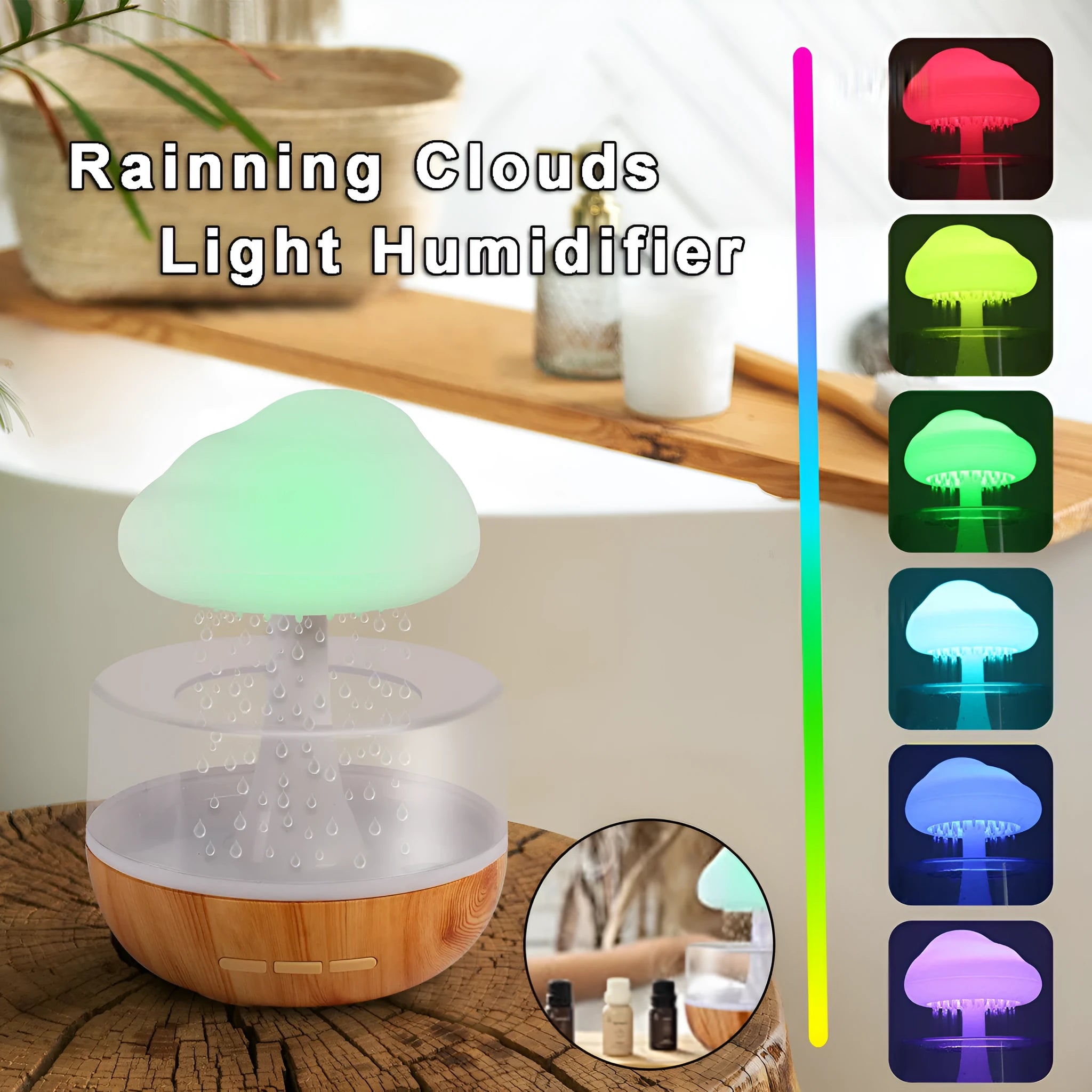 White cloud-shaped humidifier with colour changing lights and aromatherapy diffuser