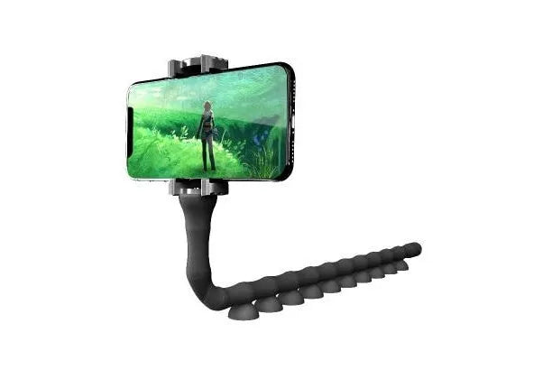 Flexible 62cm phone holder with gooseneck arm and suction cup base in black colour