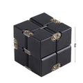 Black zinc alloy infinity cube fidget toy showing eight connected cubes.