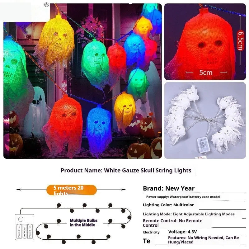 Halloween decoration LED fairy lights in coloured or warm white on a dark wall