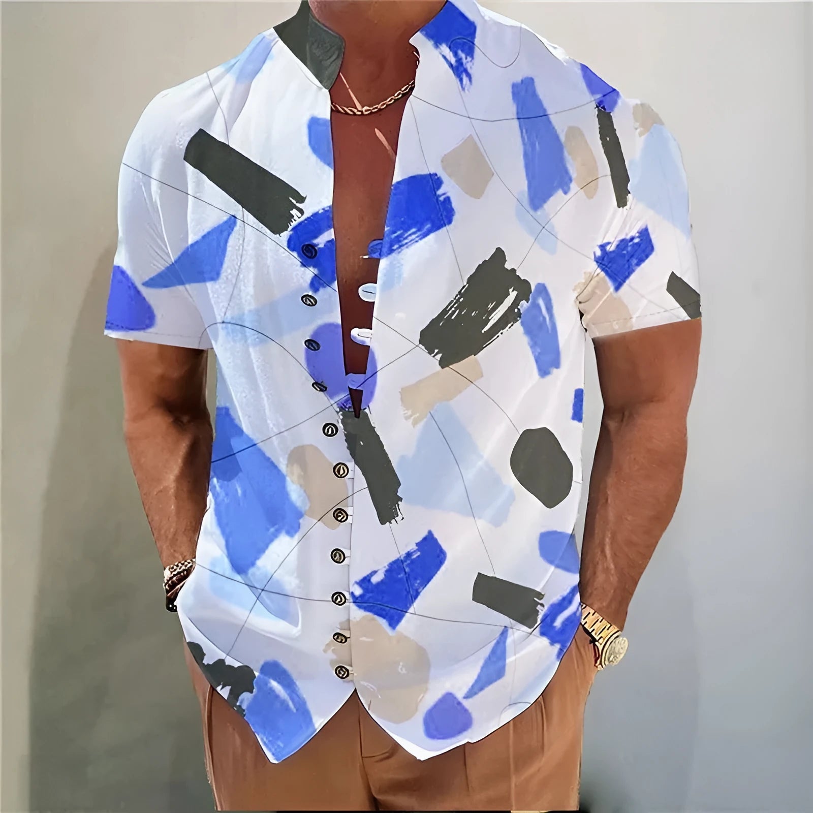 Youth short sleeve shirt with 3D printed geometric floral pattern in cardigan style