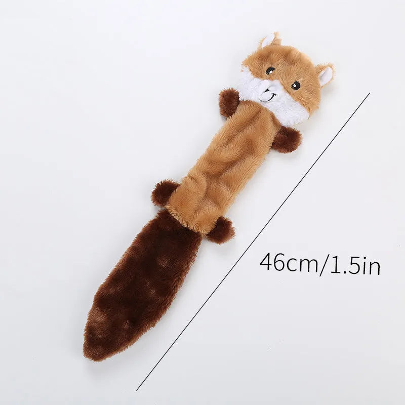 Colourful plush dog toy with squeaker measuring 46 cm long for interactive pet play