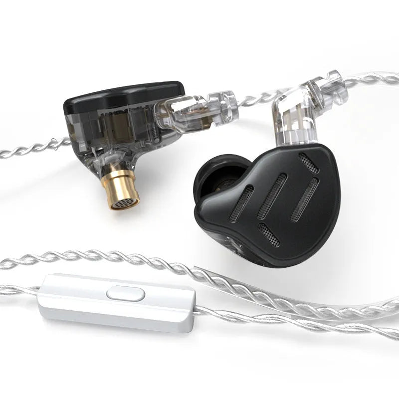 KZ ZAX black and silver blue in-ear headphones with 3.5mm L-bend plug and 1.25m cable