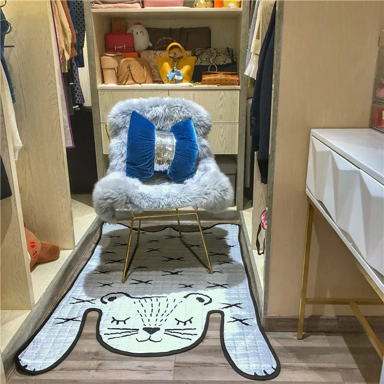 White tiger cotton baby play mat on floor with soft textile surface 130x190cm