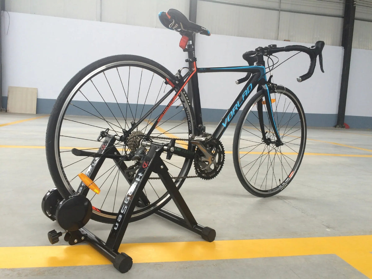 Line controlled cycling training table with magnetic resistance, black frame, for indoor bike training