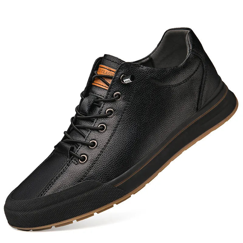 Men's white matte leather flat shoes with round toe and 6CM heel