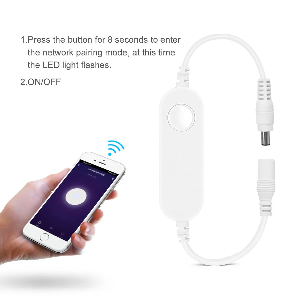 Smart WiFi LED neon strip in blue with smartphone control app interface