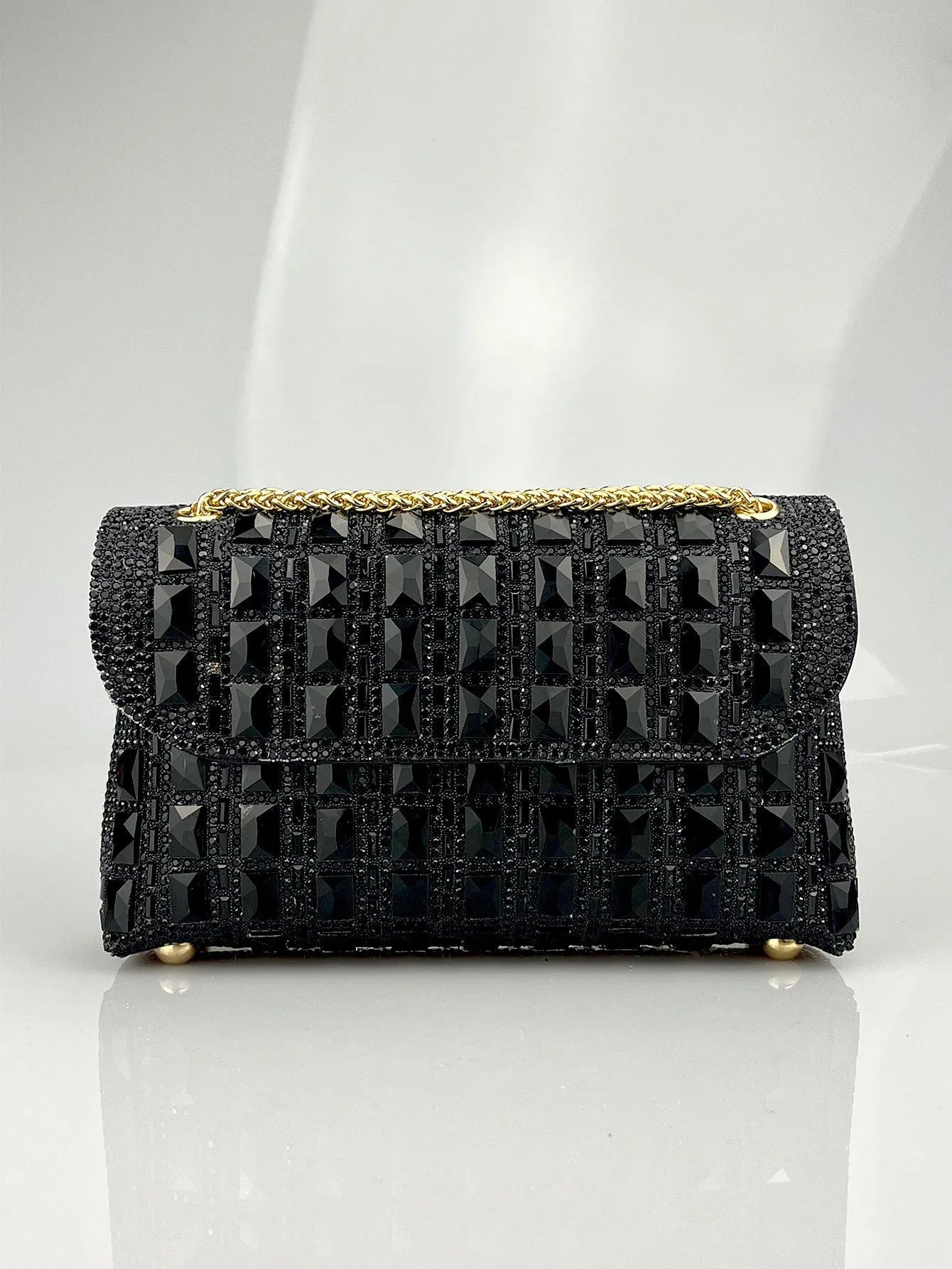 Shiny glass rhinestone chain clutch bag with dedicated phone compartment in retro style