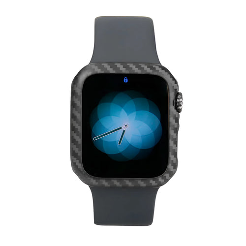 Apple Watch Series 4 leather case with carbon fibre trim for 44mm models in black