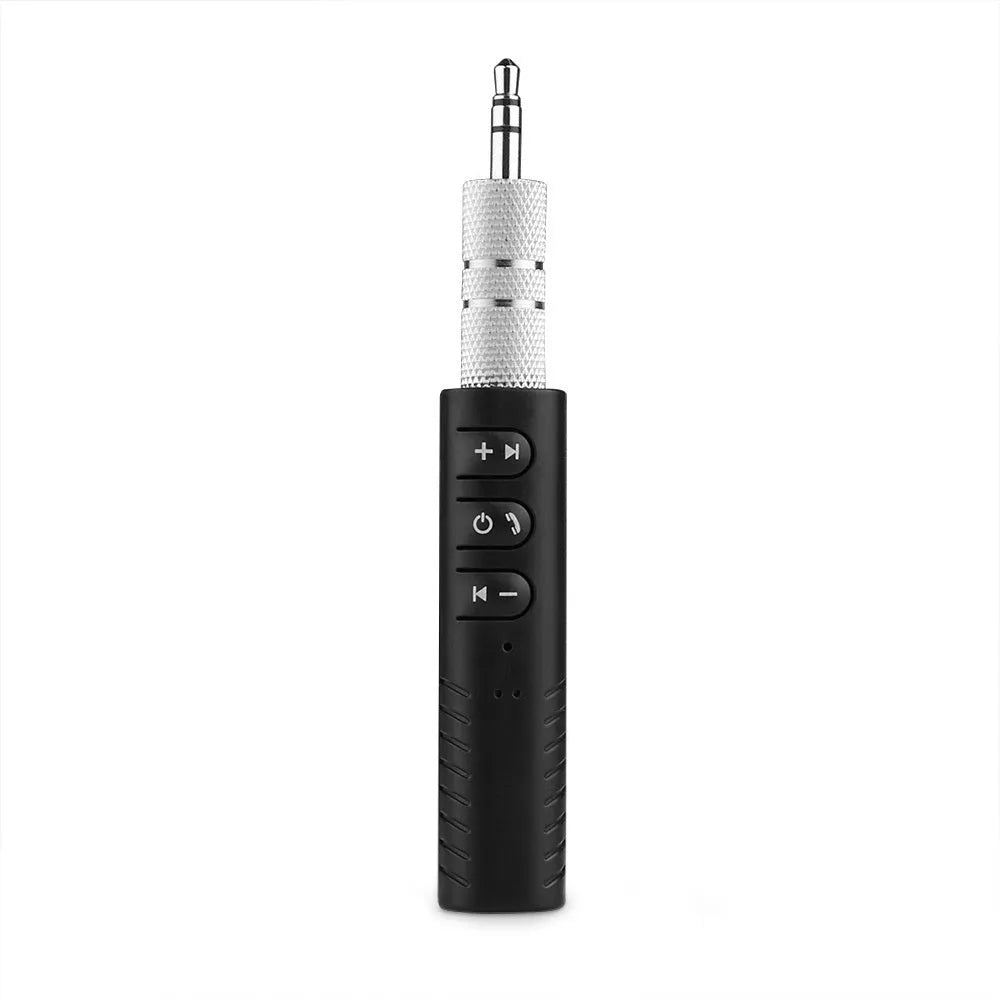 Black Bluetooth audio receiver car kit with 3.5mm jack for wireless music and hands-free calls
