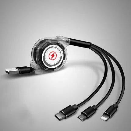 3-in-1 telescopic charging cable extended to 120 cm with titanium alloy connectors