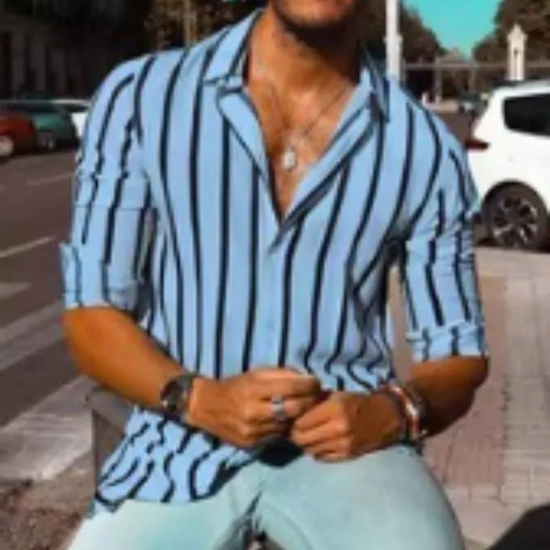 Men's casual striped button shirt in loose fit with long sleeves