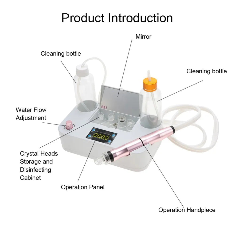 Portable oxygen spray water injection hydro jet machine for facial blackhead removal and skin rejuvenation with two bottles and crystal heads