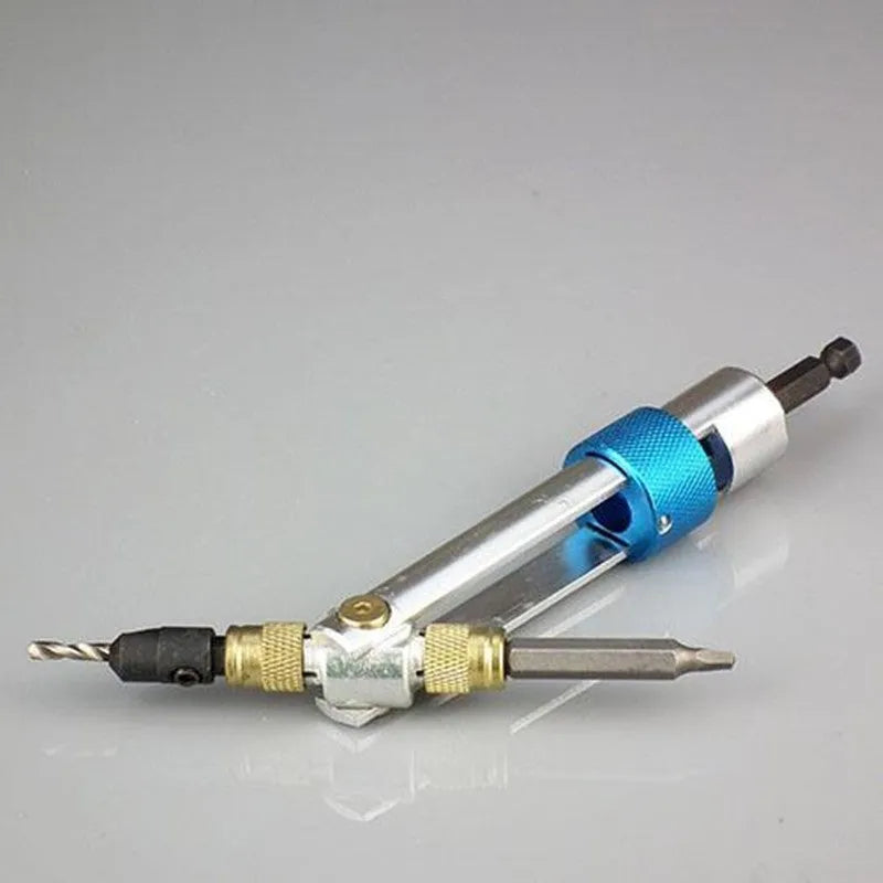 Half Time Drill driver set showing swivel head mechanism and assortment of Phillips, flathead, and countersink bits.