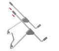 Grey adjustable aluminium alloy stand holding a mobile phone on a desk.