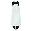 Slim-fitting patchwork short halter dress in black with high waist and asymmetric skirt, polyester fabric, long length
