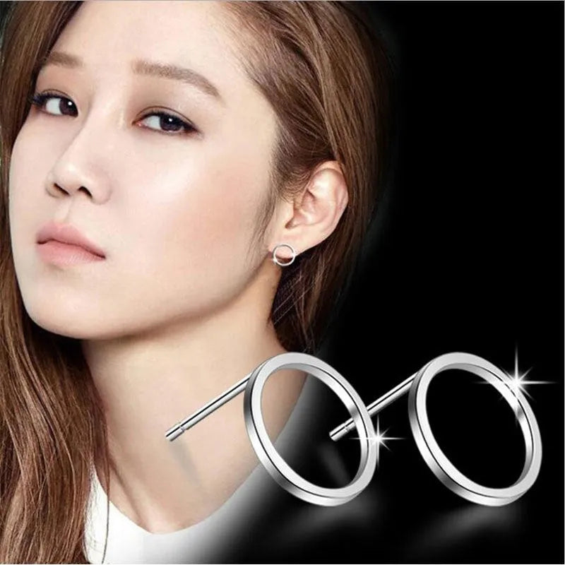 Minimalist geometric stud earrings 1cm diameter alloy black gold silver design for women