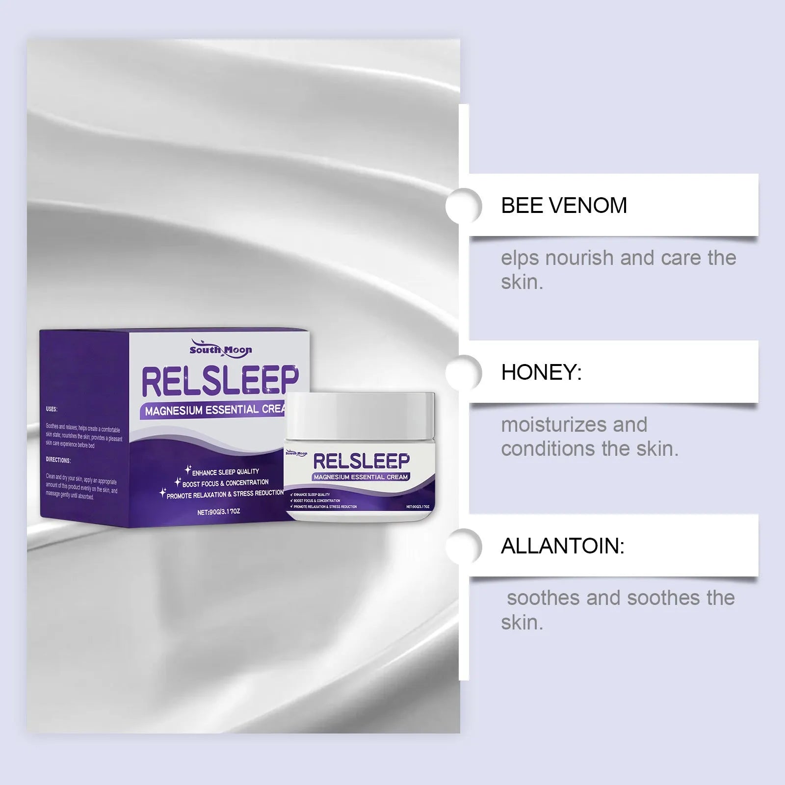 Sleep Magnesium Essence Cream 90g jar, night moisturiser with honey