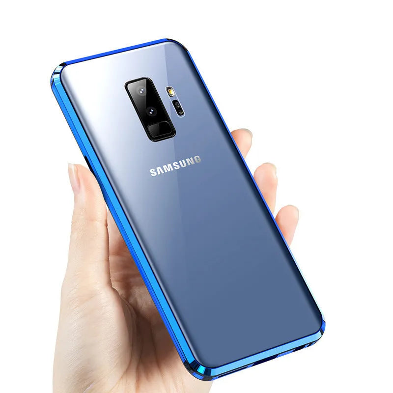 Black magnetic clamshell phone case with anti-peeping glass for Samsung Galaxy phones