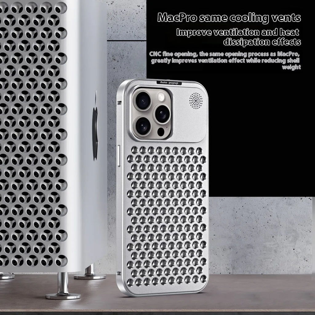 Aluminium alloy heat dissipation phone case for Apple iPhone in titanium black carved finish