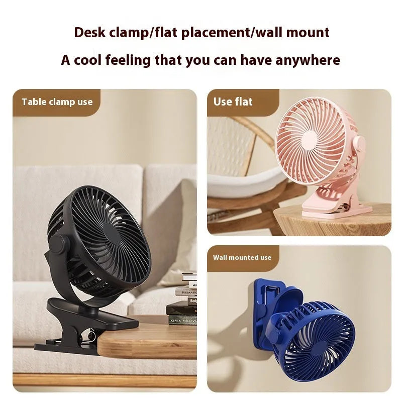 4-inch USB fan in white with three plastic blades and button controls on a desk