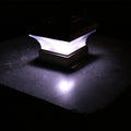 Outdoor solar column headlight XNZ-0012 in white light mode on a garden pillar