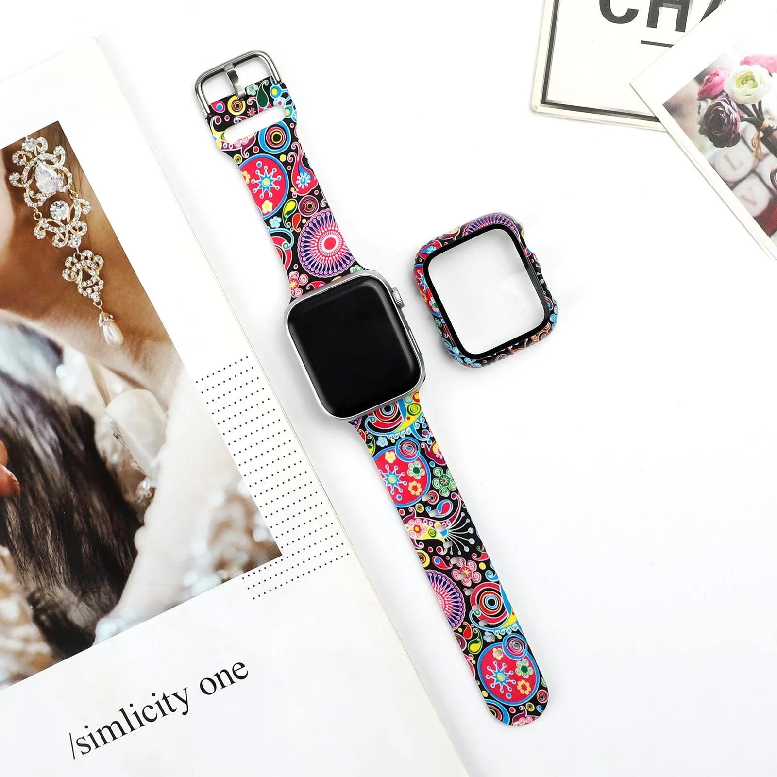 Printed silicone Apple Watch strap for iWatch 1-6 and SE models in 38mm 40mm 42mm 44mm sizes
