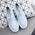 Women's chunky loafer canvas shoes in dark blue with a pedal design and rubber sole