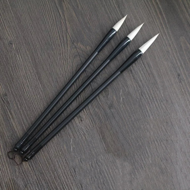 Student writing brush with steel barrel and traditional brush head, 23cm long