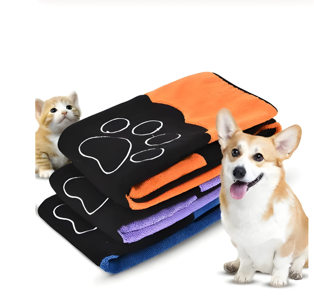 Blue cotton pet absorbent towel 86x49cm laid flat on a surface for drying pets