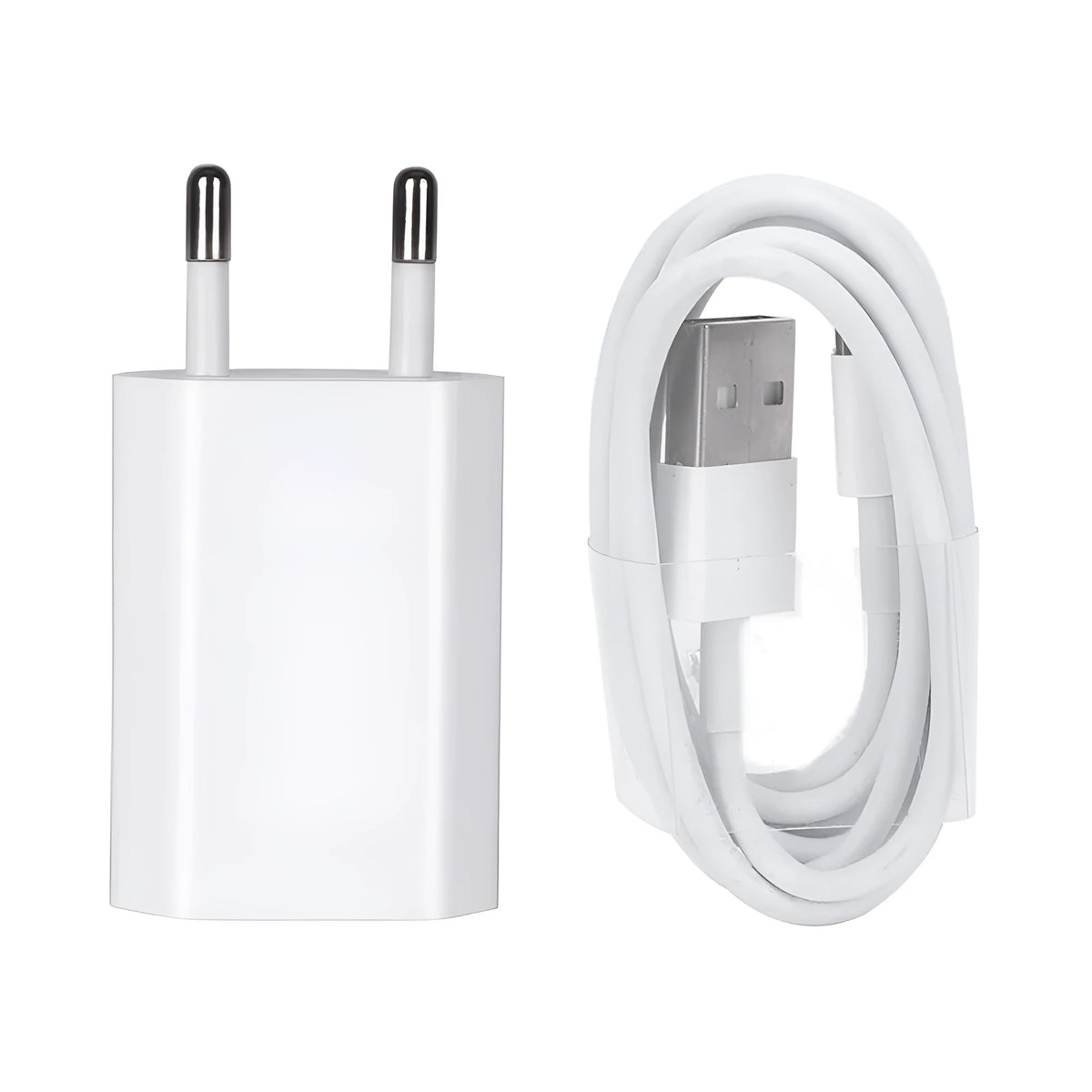 USB travel charger and cable set for iPhone and iPad, 5V 2A mains wall charger