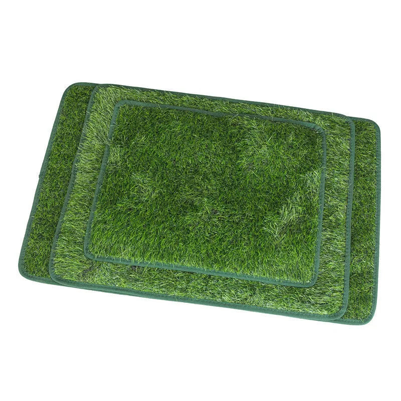 Green dog grass pee pad with realistic texture and drainage holes