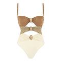 Women's one-piece swimsuit with round buckle decorations and hollow out stitching