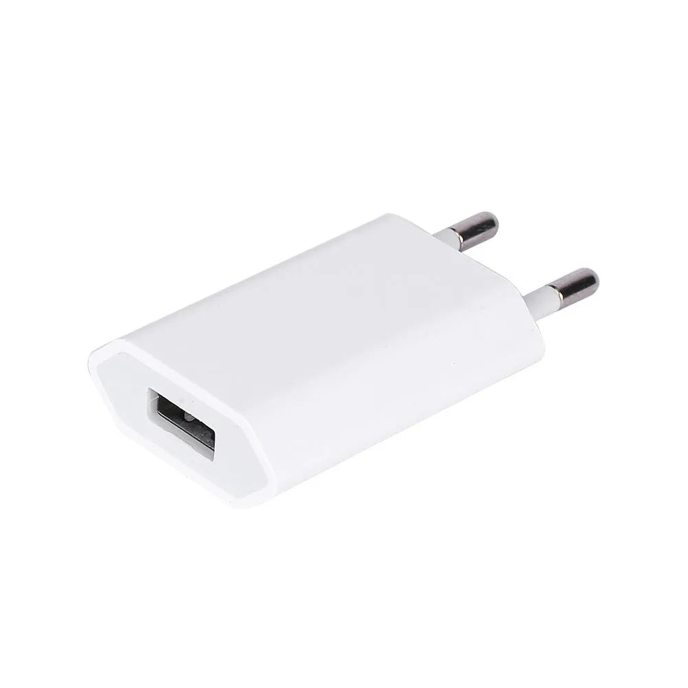 USB travel charger and cable set for iPhone and iPad, 5V 2A mains wall charger