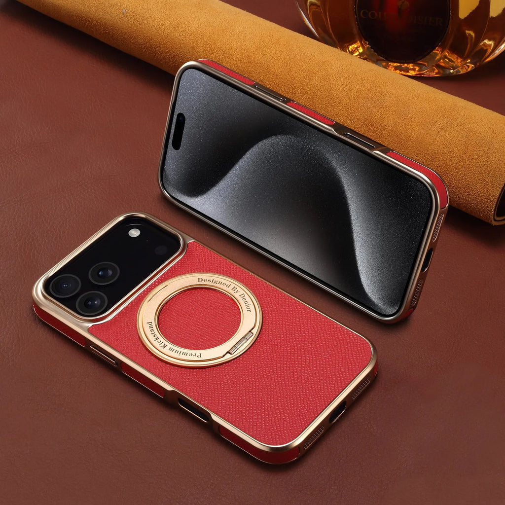 Denior genuine leather electroplating magnetic phone case for iPhone with bracket in four colours