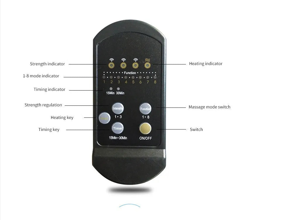 Multi-function folding massage pad for car and home with heat, 8 modes, and hand controller