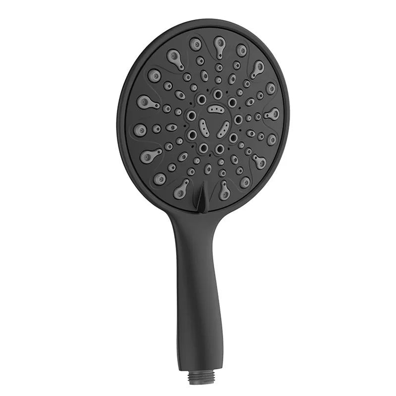 Handheld shower head with electroplated finish showing six-function selector