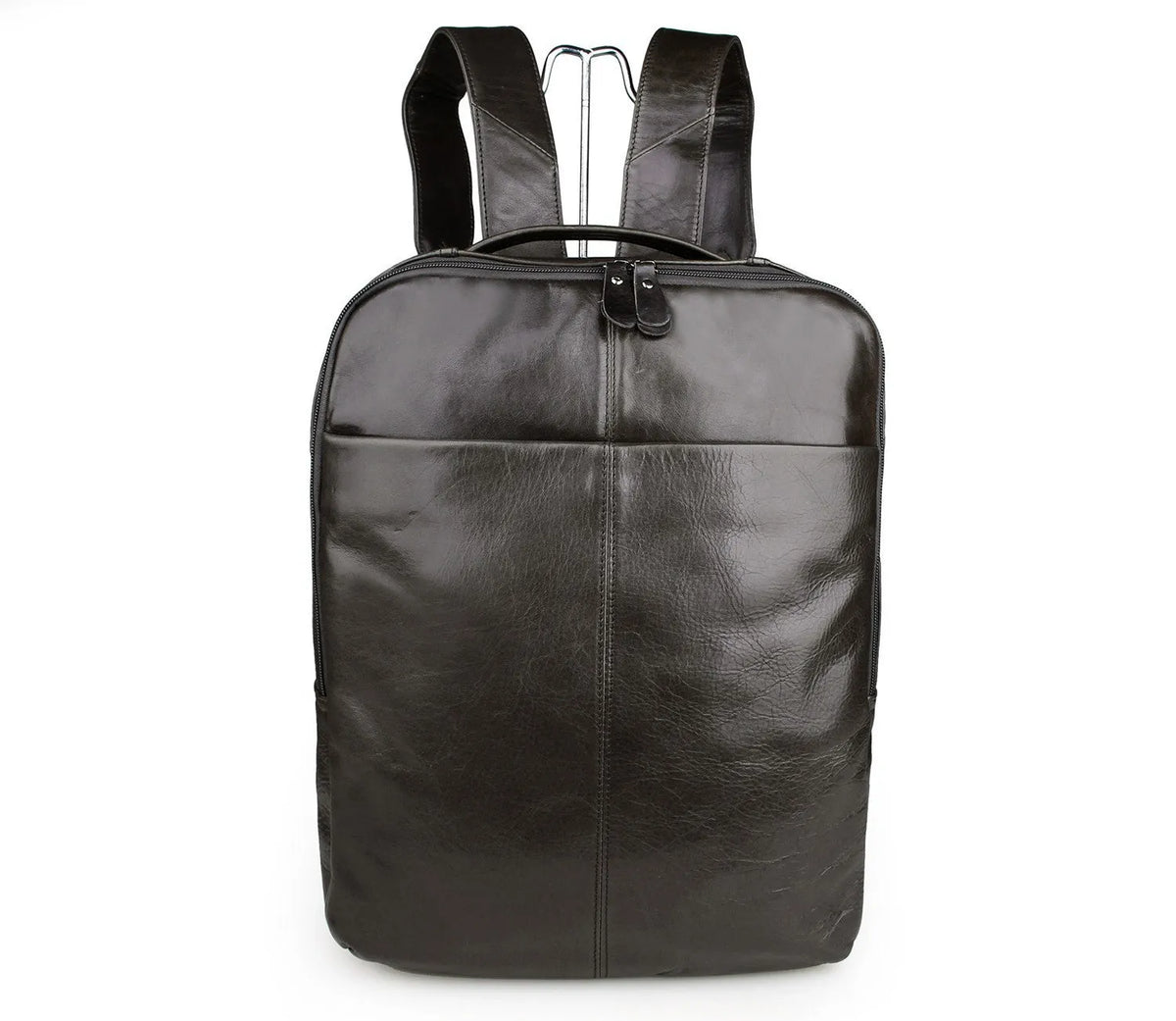 Top layer leather computer backpack in brown, fits 15 inch laptop, 29cm length 38cm height compact business daypack