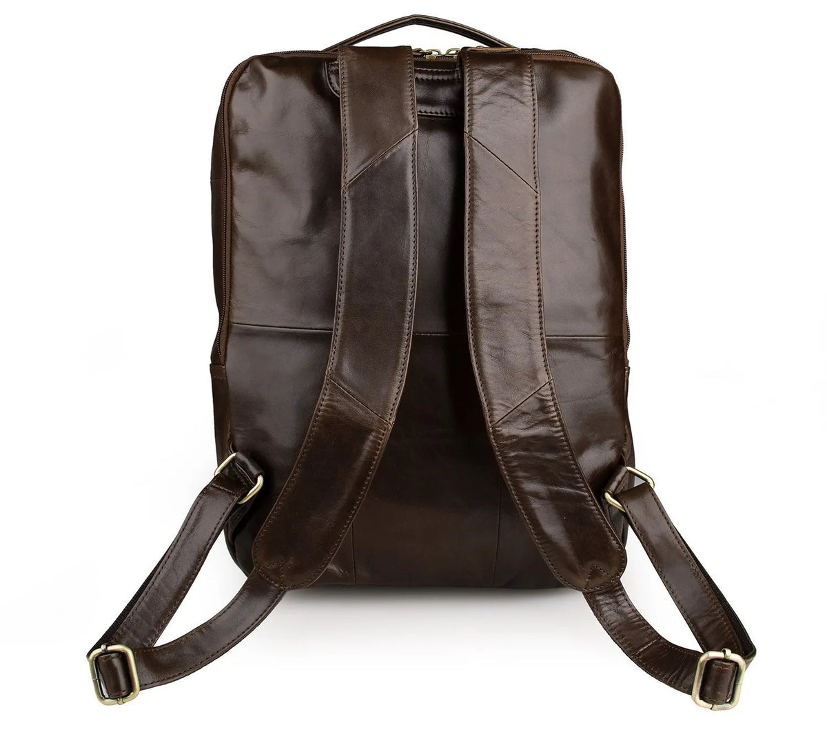 Top layer leather computer backpack in brown, fits 15 inch laptop, 29cm length 38cm height compact business daypack