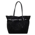 Retro large tote bag for women, deerskin velvet, 46x15x31cm, sandwich pocket, black green brown light brown colours