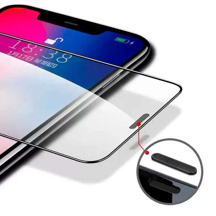 Full-cover tempered glass screen protector with dustproof net for iPhone, anti-peeping variant
