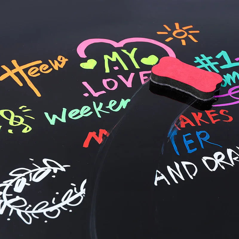 Set of 8 colourful fluorescent board pens with 6mm chisel tip on white background