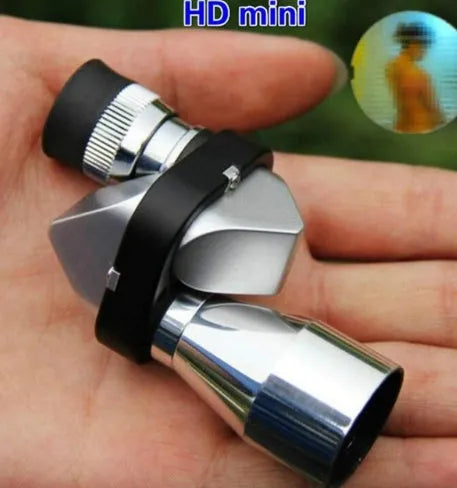Compact aluminium alloy 8x20mm monocular telescope with foldable eyecup on a canvas bag.