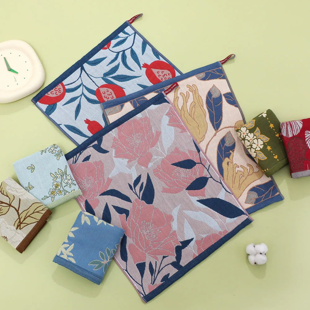 National style four-layer cotton gauze square towel in Acacia colour, 34x40cm jacquard weave