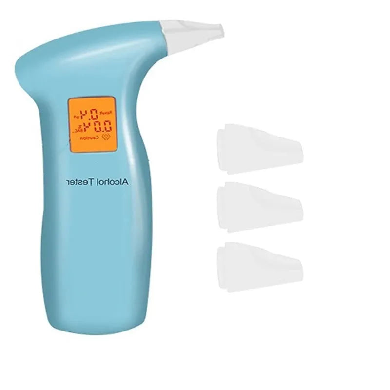 Portable orange light breath alcohol tester with replaceable mouthpieces in choice of colour box.