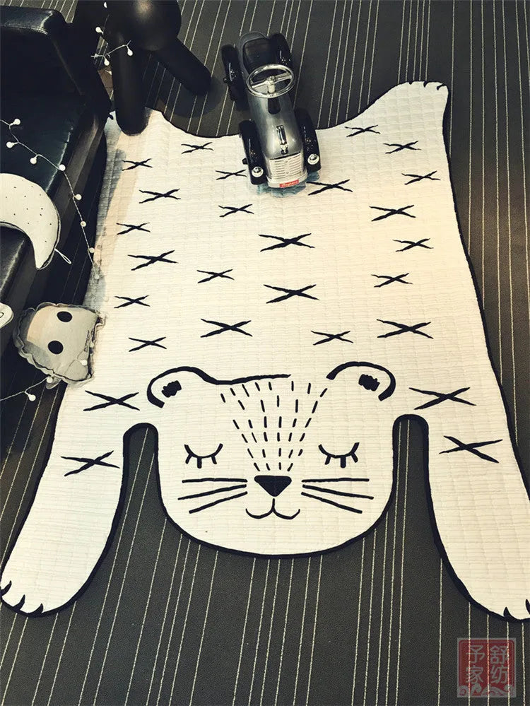 White tiger cotton baby play mat on floor with soft textile surface 130x190cm