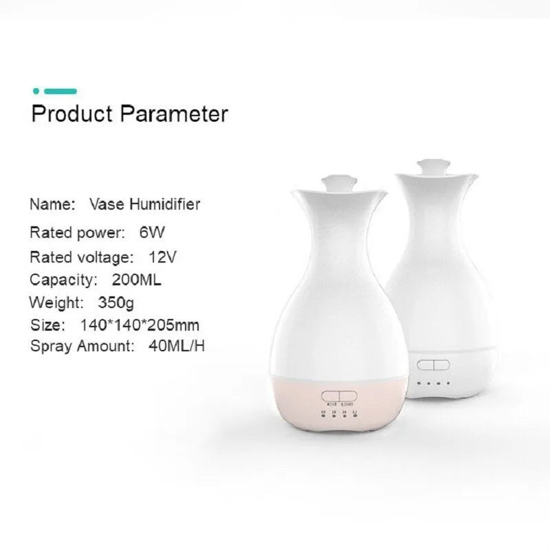 White or pink ultrasonic aromatherapy vase diffuser with 200ml tank and colour-changing LED night light
