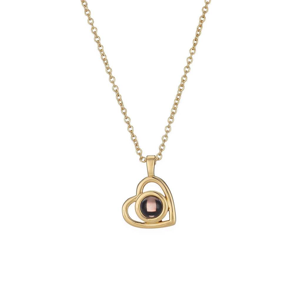 925 silver heart photo projection pendant with hidden picture carving in Silver finish