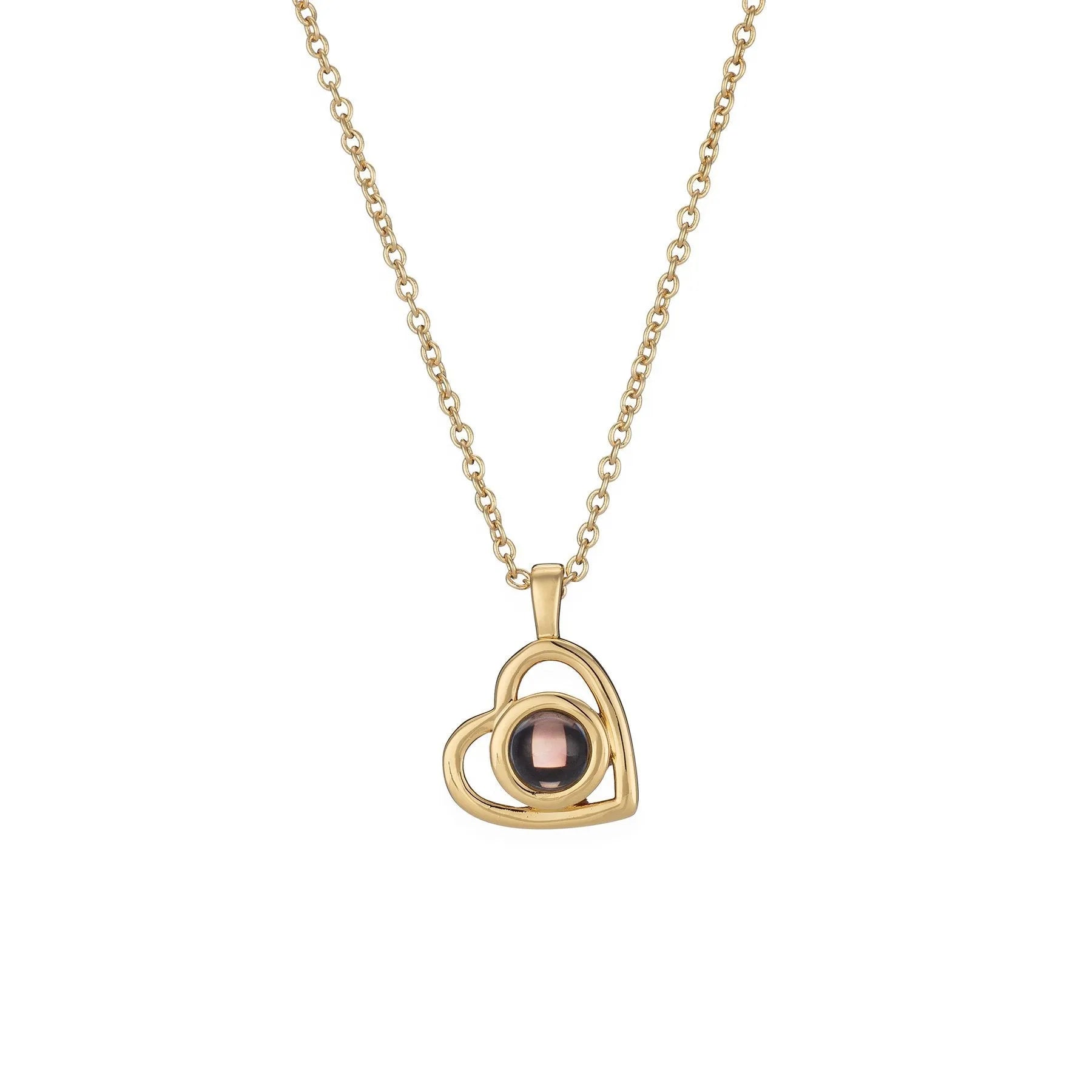 925 silver heart photo projection pendant with hidden picture carving in Silver finish